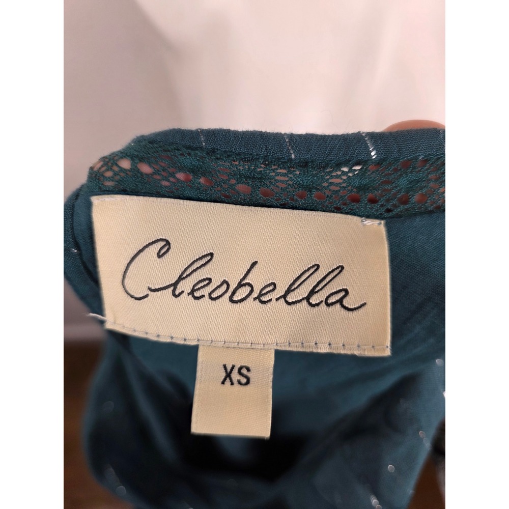 Cleobella Teal Green Metallic Silver Pinstripe Tiered Maxi Dress XS Open Back - Picture 7 of 9